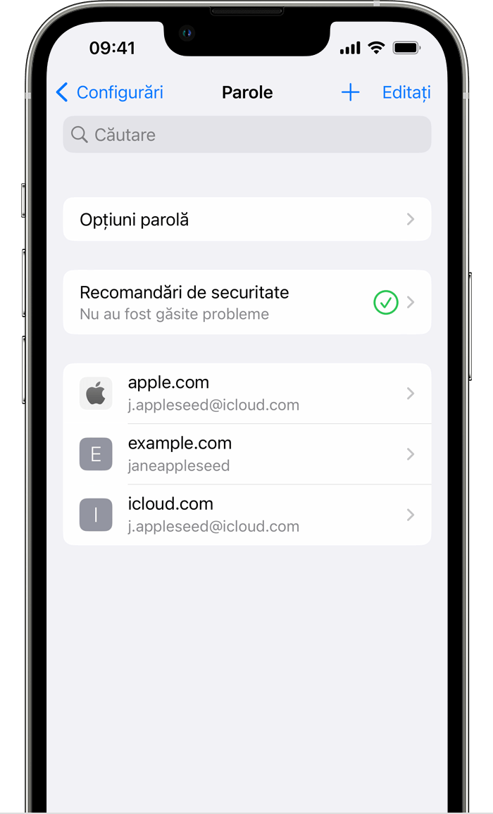Cum să găsești parolele și codurile de acces salvate pe iPhone - Apple  Support (RO)