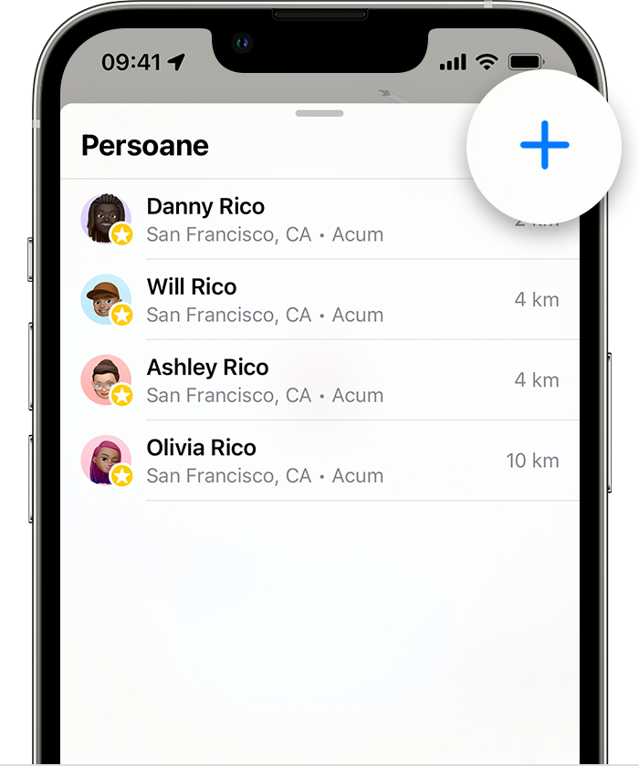 Partajează-ți localizarea cu un prieten în aplicația Găsire pe iPhone