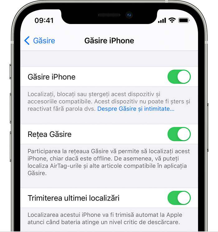 Configurează aplicația Găsire pe iPhone, iPad iPod touch sau Mac