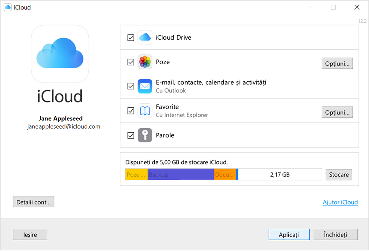 Alegerea aplicațiilor de folosit cu iCloud pe un PC Windows