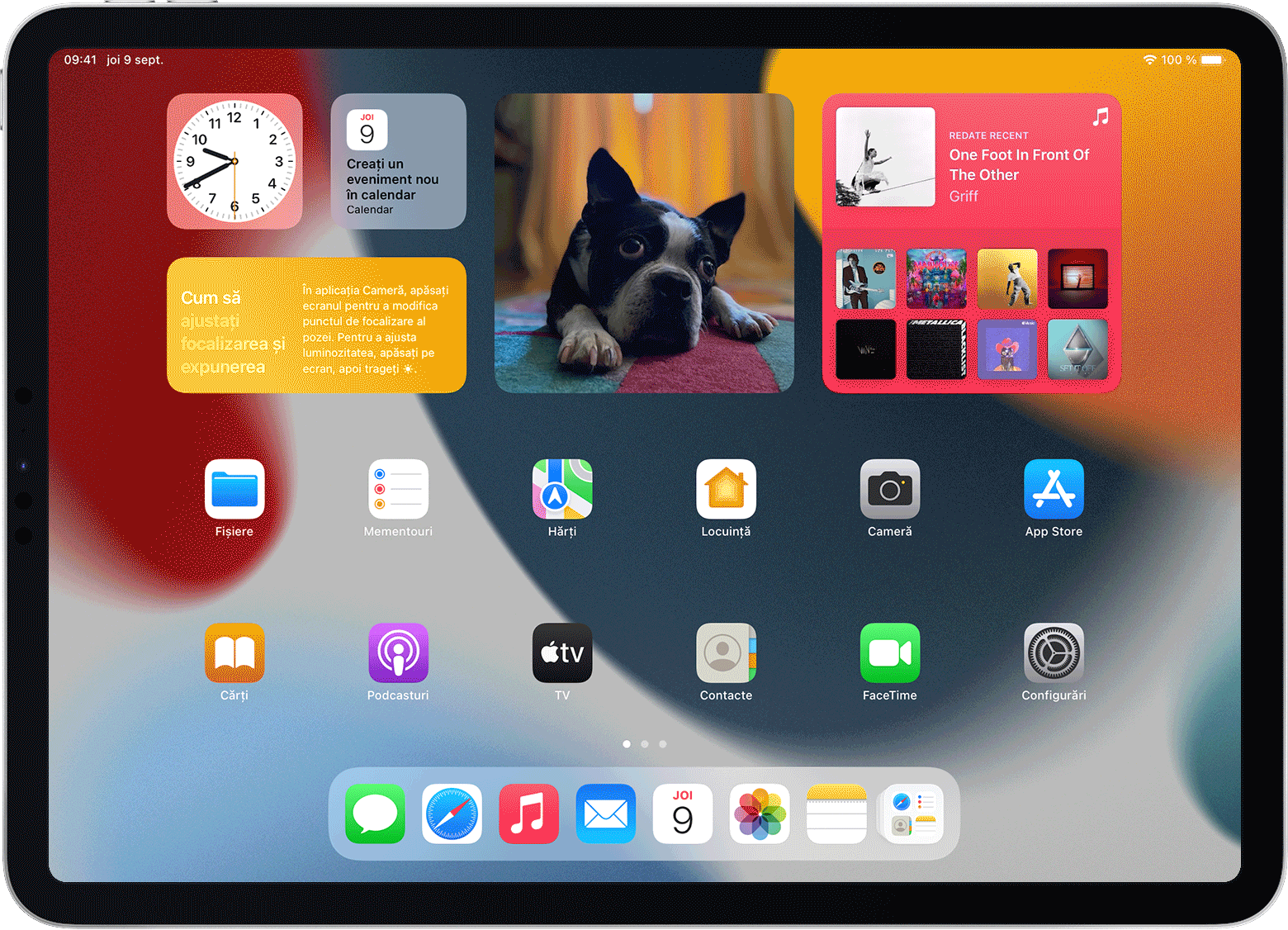 Ecran de iPad afișând o derulare într-o stivă de widgeturi