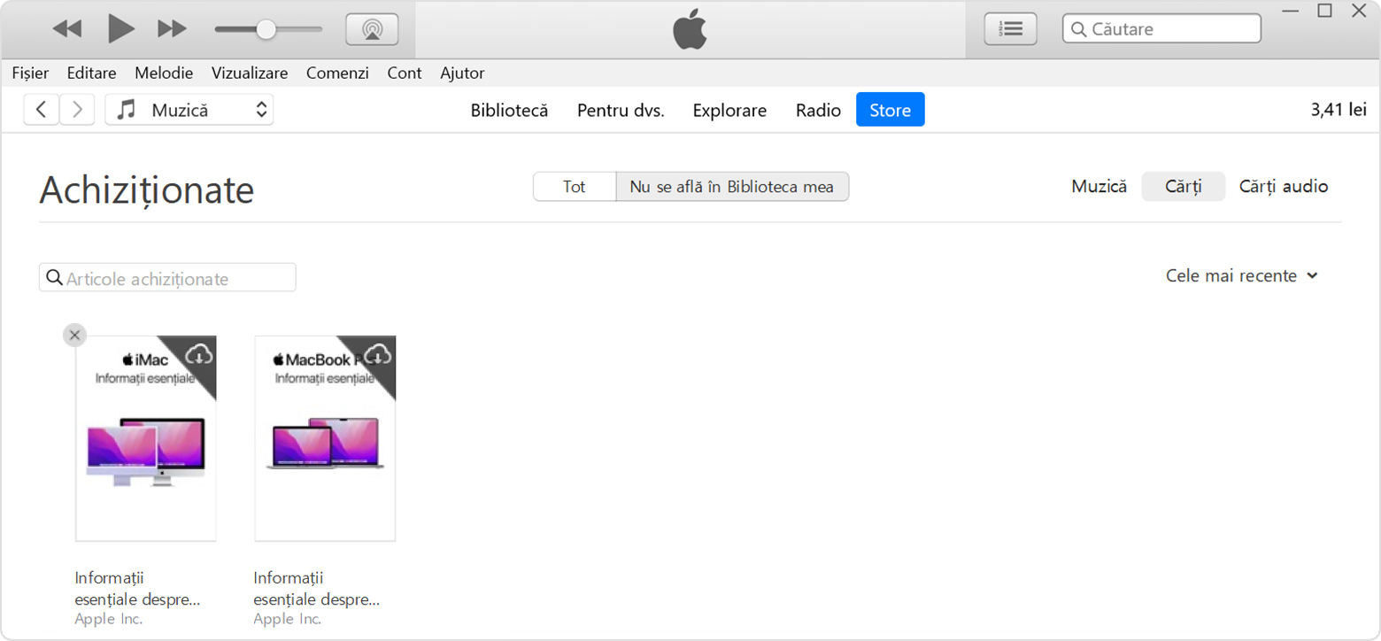 Butonul Ascundeți achiziția în iTunes pe PC