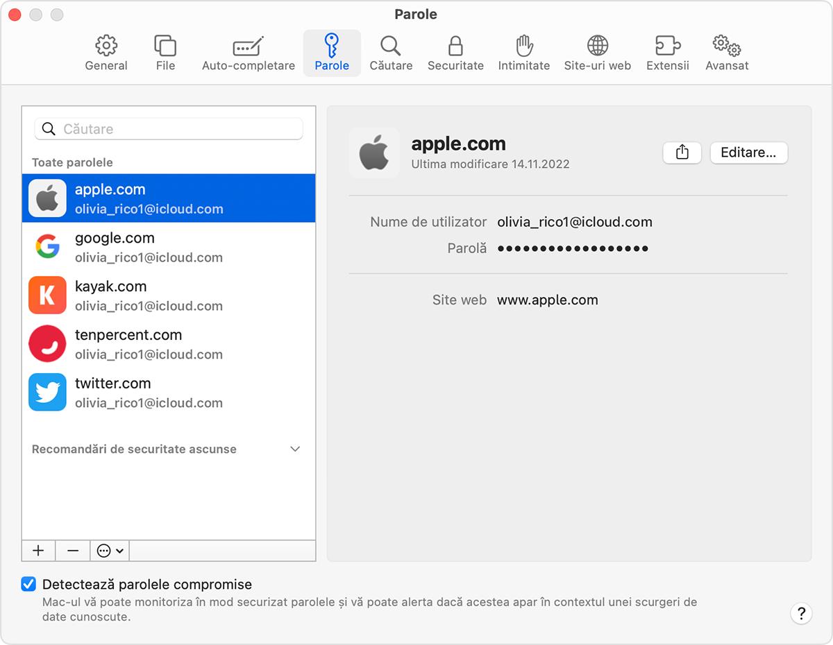 Cum poți găsi parolele și codurile de acces salvate pe computerul Mac -  Apple Support (RO)