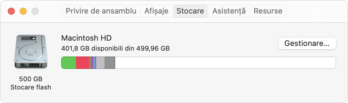 Despre fila Stocare a computerului Mac
