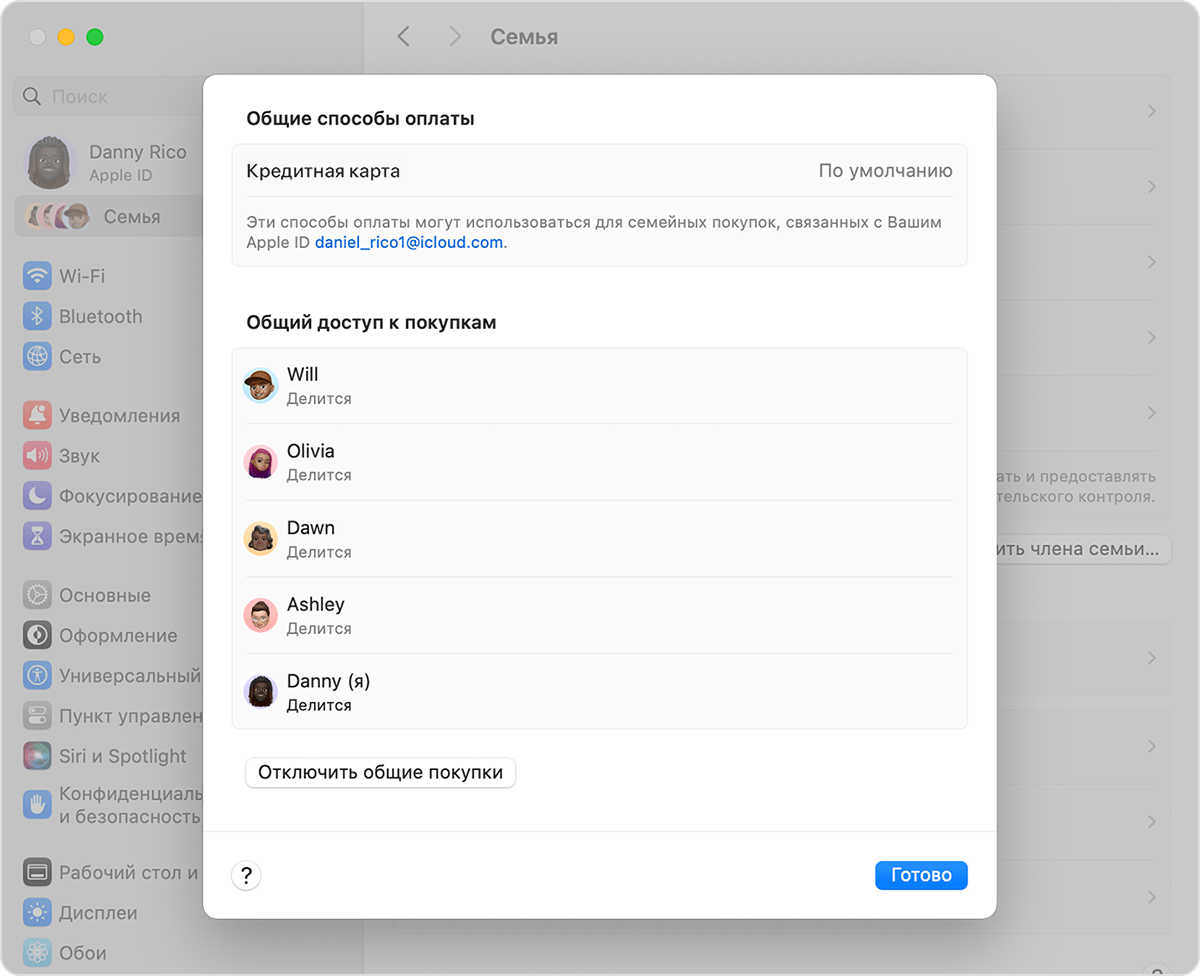Предоставление общего доступа к приложениям и покупкам членам семьи -  Служба поддержки Apple (RU)