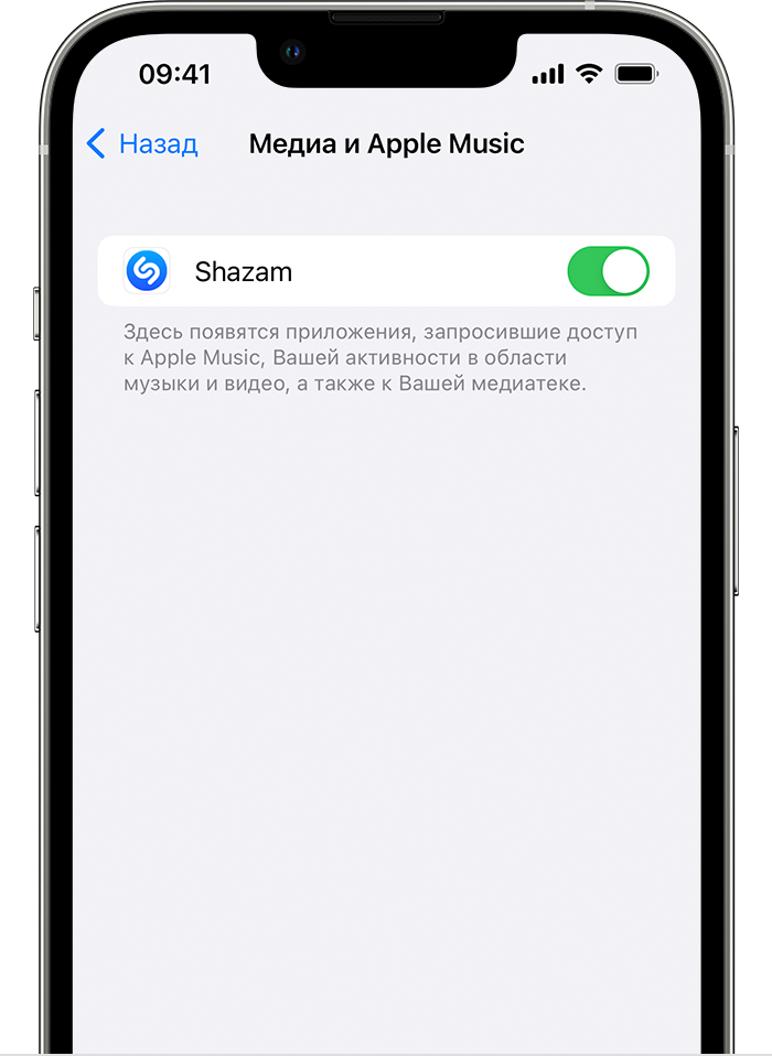 «Медиа и Apple Music» на экране iPhone.