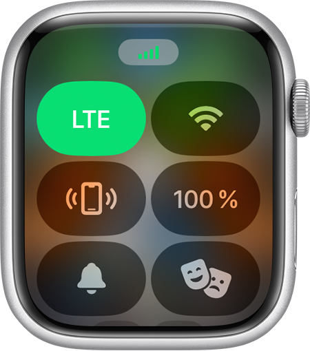 В верхней части экрана Apple Watch полосками отображается уровень сигнала сотовой связи