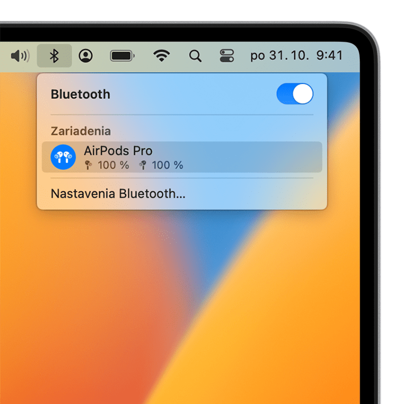 Menu Bluetooth v lište na Macu