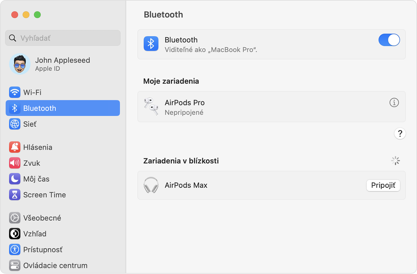 Možnosti Bluetooth na Macu