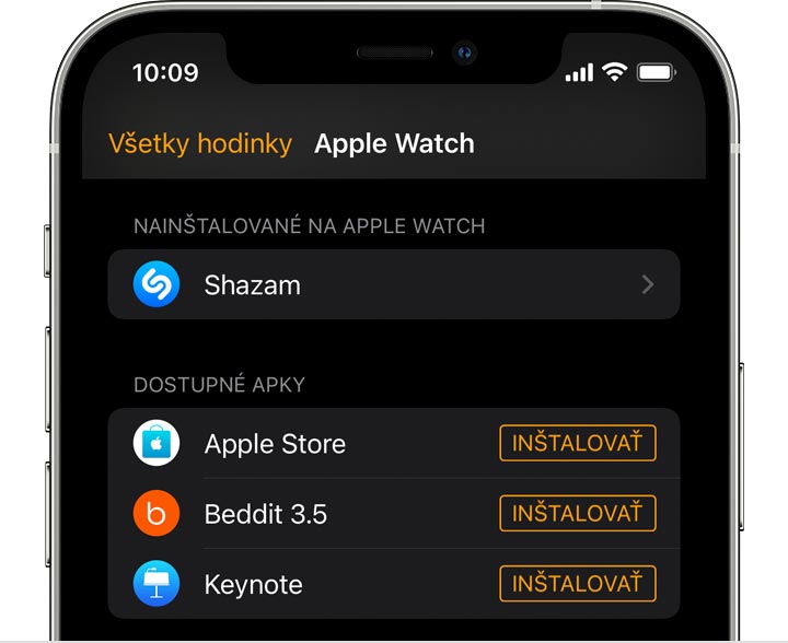 Obrazovka iPhonu s apkou Watch