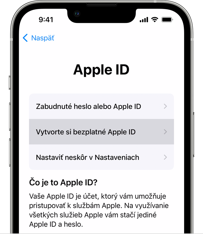 Vytvorenie Apple ID pri nastavovaní nového iPhonu