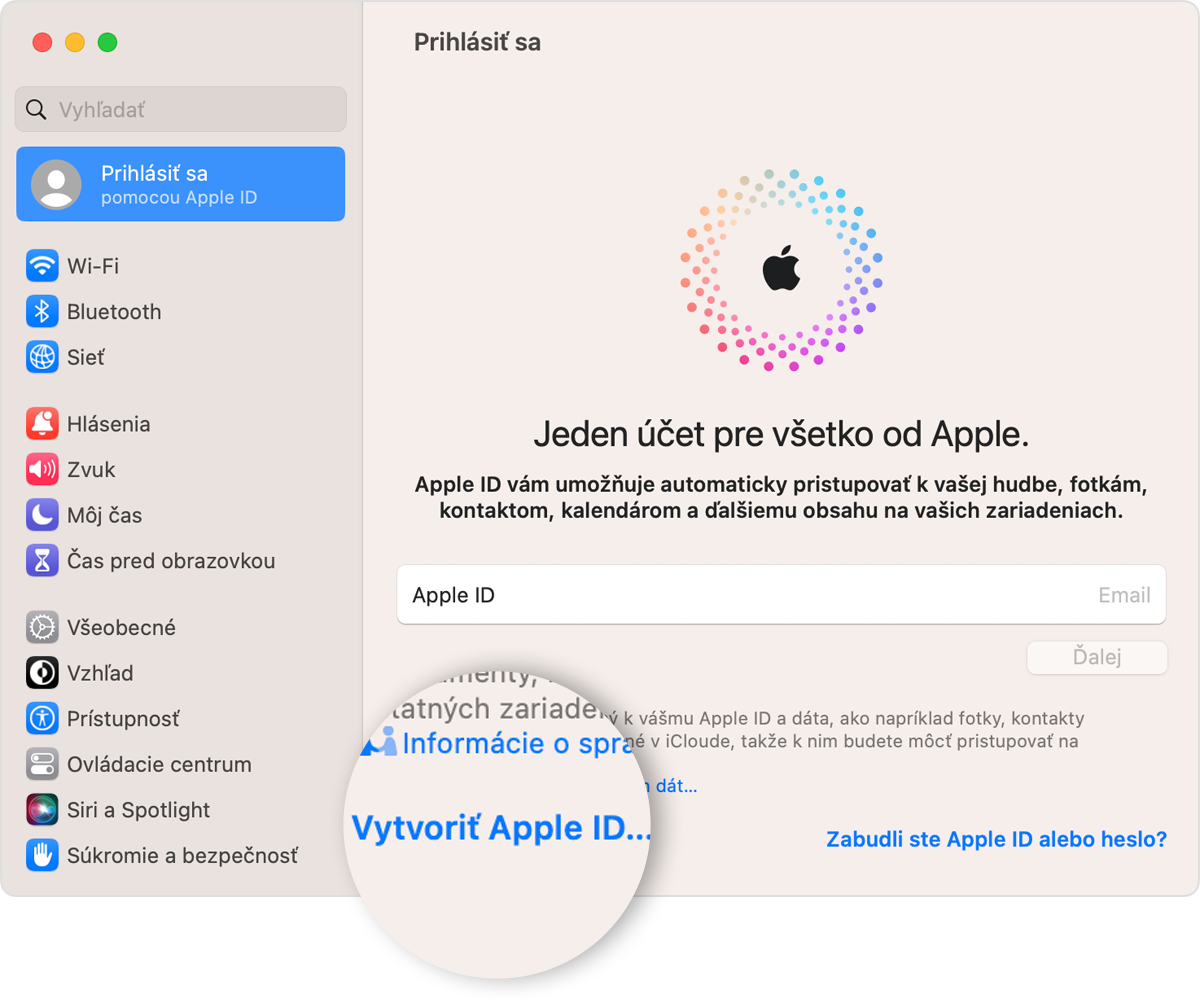 Vytvorenie Apple ID v Systémových nastaveniach na Macu