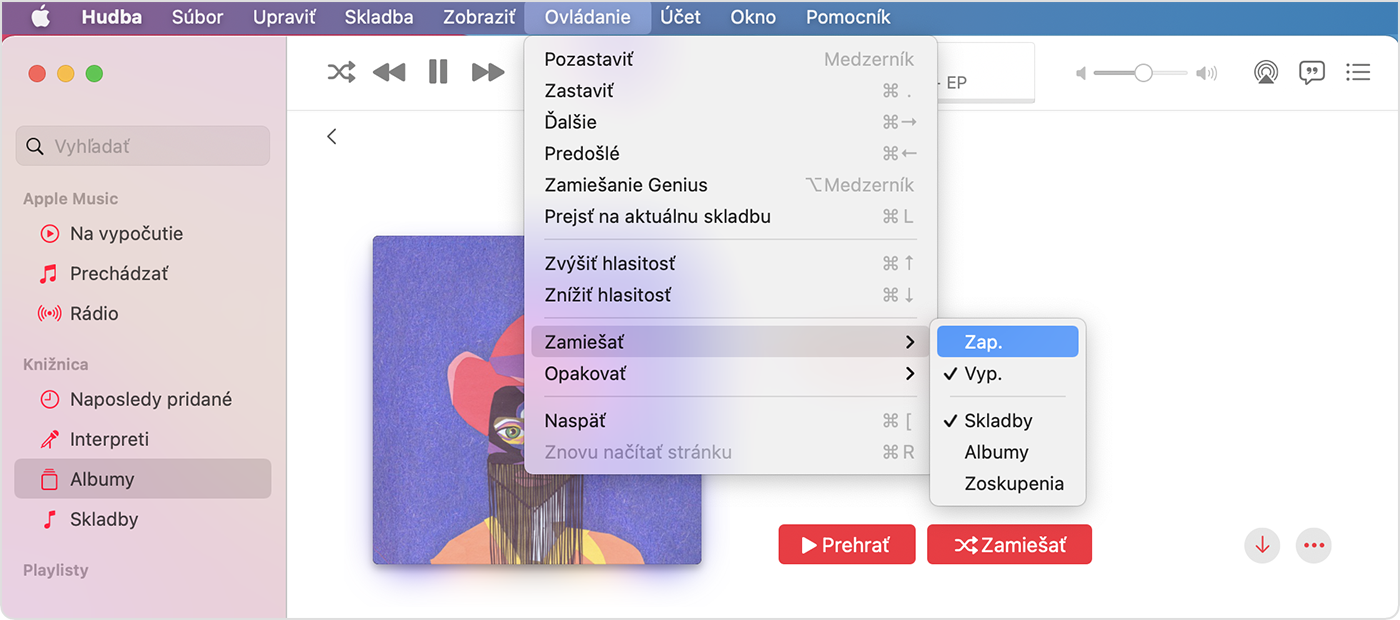 Prehrávanie hudby v náhodnom poradí na Macu alebo PC - Apple Support (SK)
