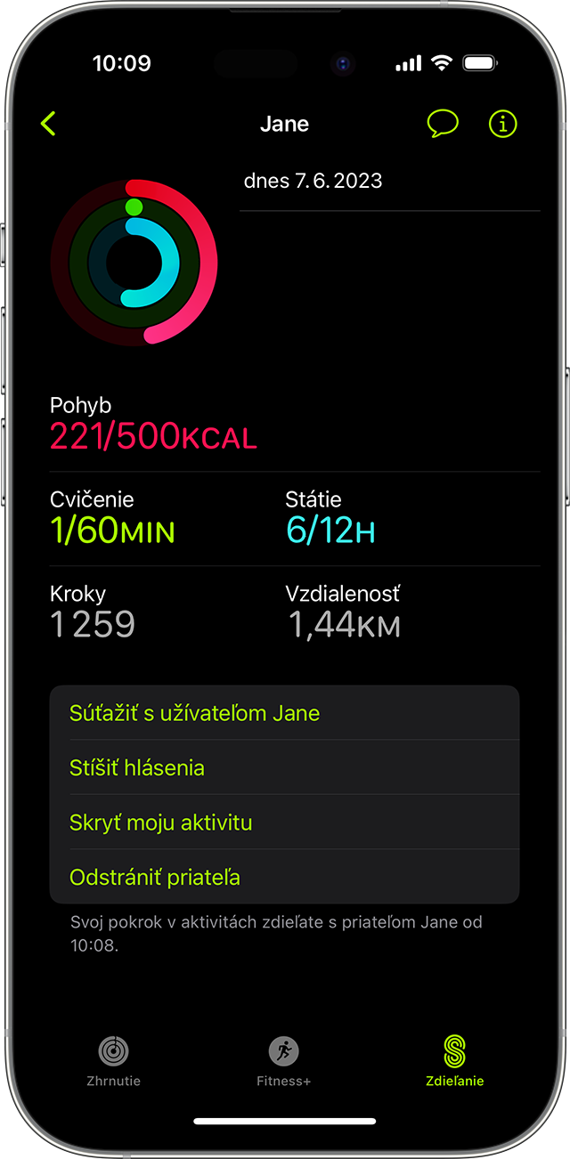 Zdieľanie aktivity pomocou iPhonu a hodiniek iPhone Apple Watch Apple