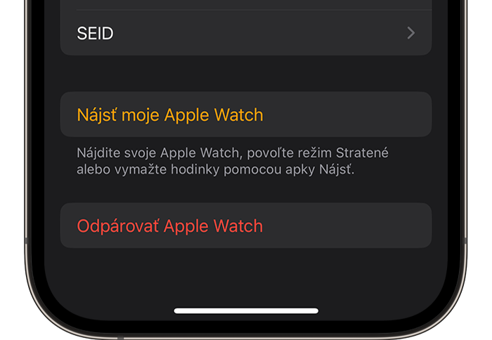 Zrušenie párovania hodiniek Apple Watch s iPhonom v apke Apple Watch