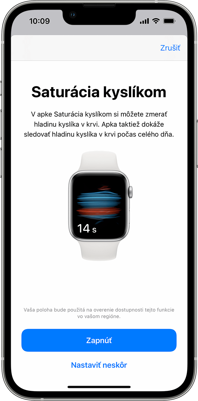 iPhone s obrazovkou úvodného nastavenia pre apku Saturácia kyslíkom