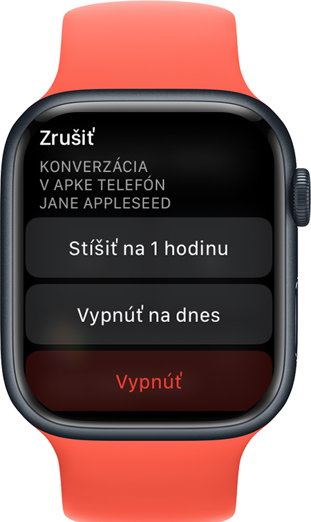 Hodinky Apple Watch so zobrazenou obrazovkou stíšenia hlásení