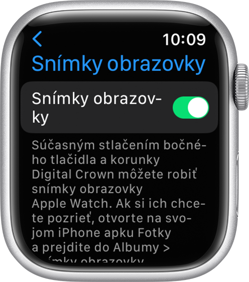 Nastavenie Snímky obrazovky v apke na nastavenie hodiniek Apple Watch