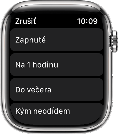 Hodinky Apple Watch so zobrazenými možnosťami režimu Nerušiť