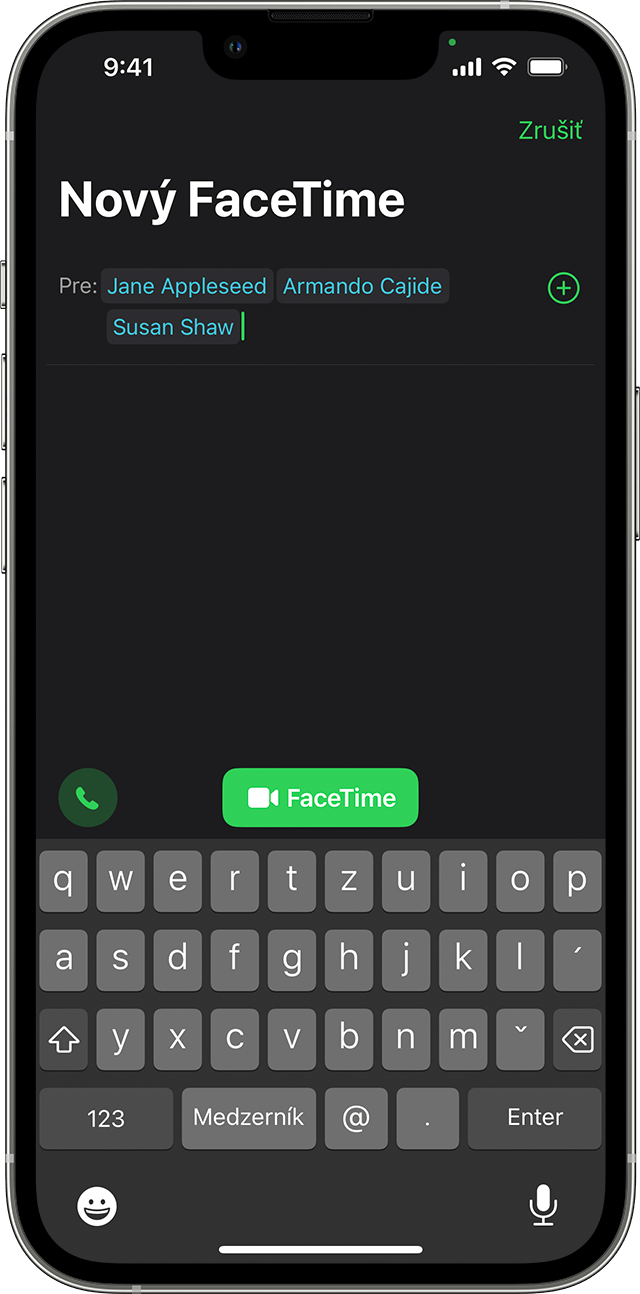 iPhone so zobrazením začatia hovoru Skupinový FaceTime v apke FaceTime