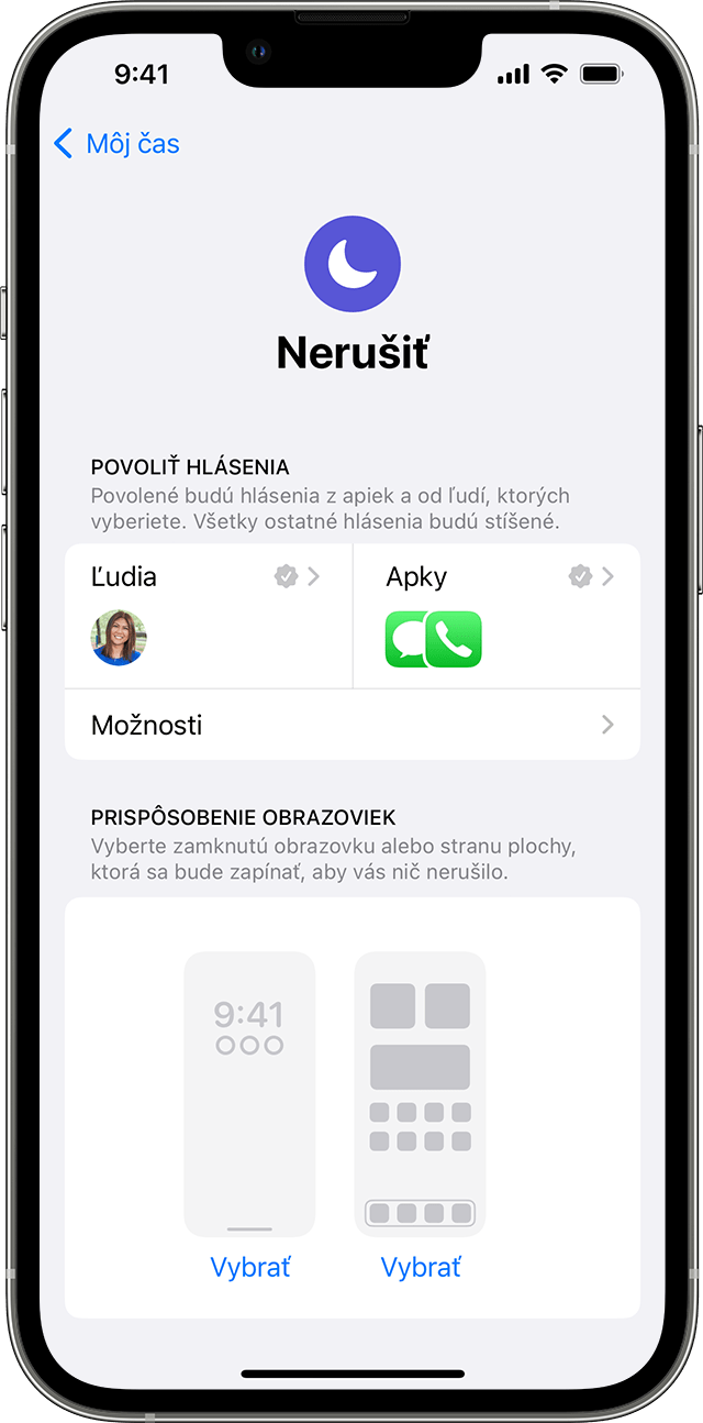 Obrazovka iPhonu so zobrazením úpravy nastavení funkcie Nerušiť