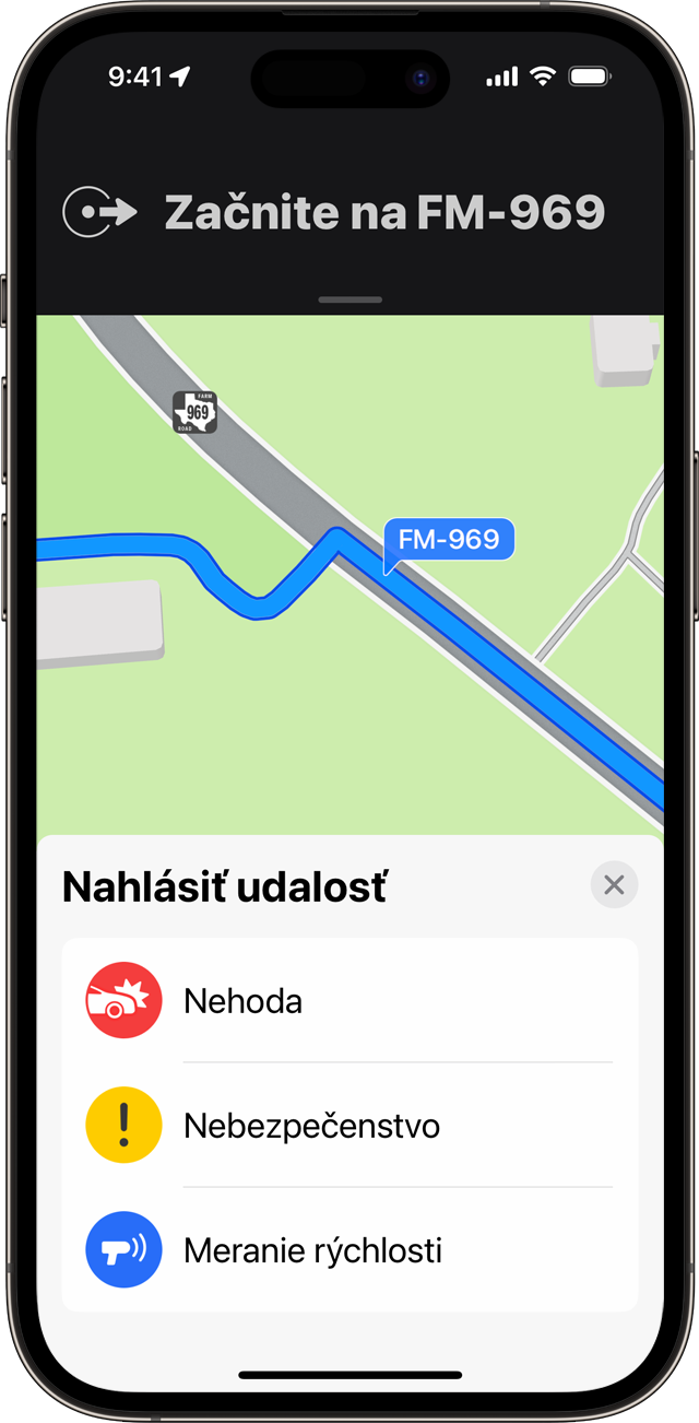 Počas používania podrobnej navigácie v Mapách na iPhone môžete nahlásiť udalosť.