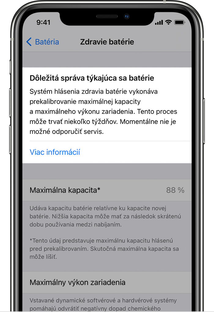 Prekalibrovanie systému hlásenia zdravia batérie v systéme iOS 14.5 - Apple  Support (SK)