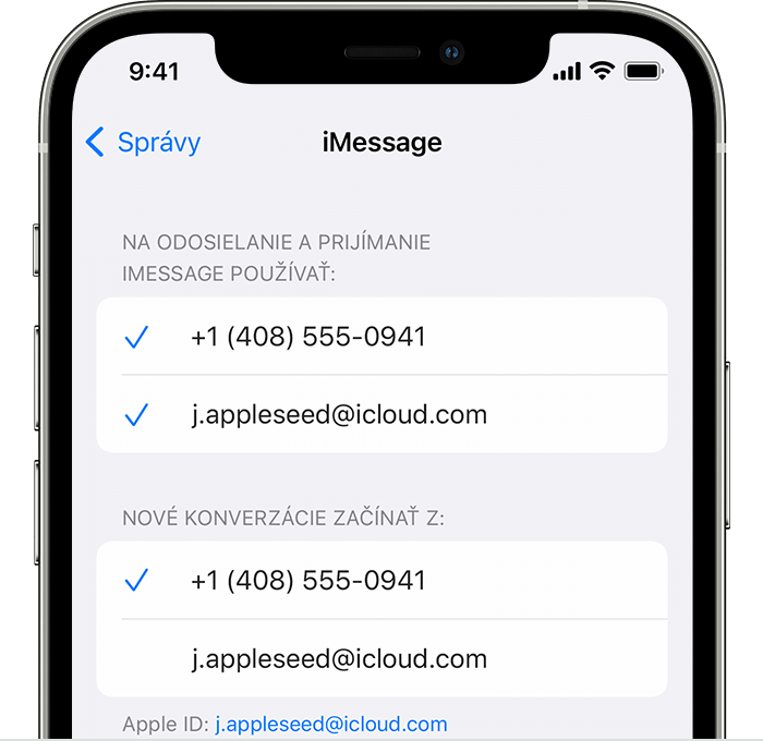 Obrazovka iPhonu s nastaveniami služby iMessage