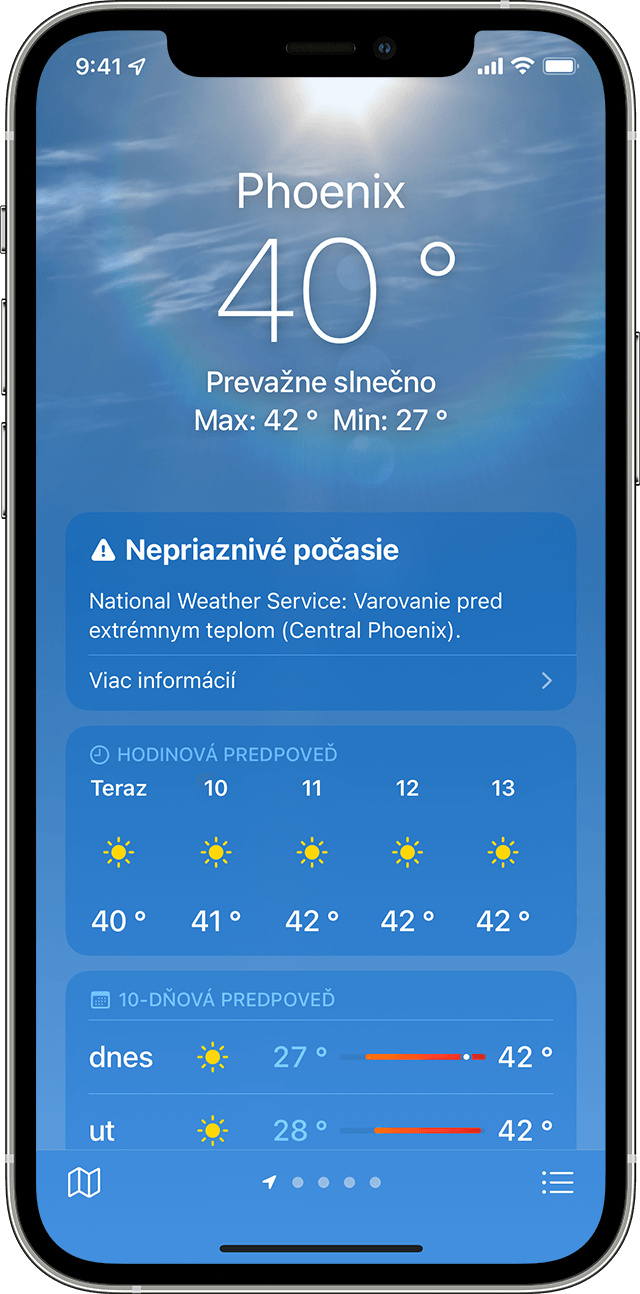 Obrazovka iPhonu so zobrazeným počasím