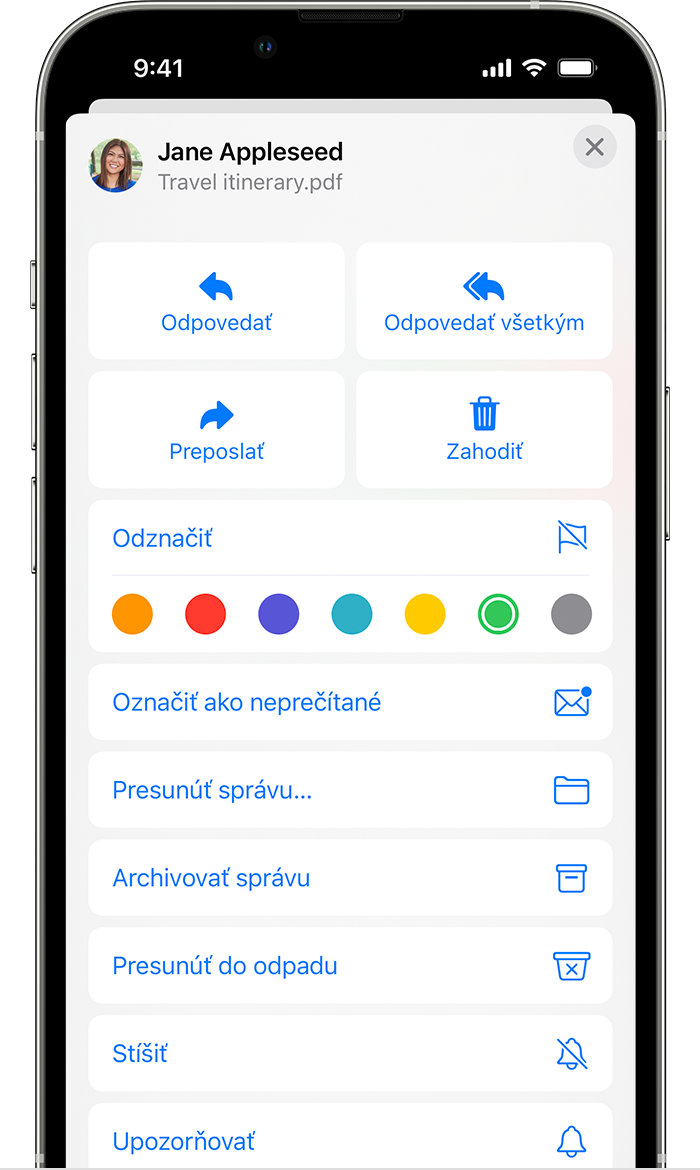 Výber farby značky na označovanie e -mailov v apke Mail v systéme iOS 15