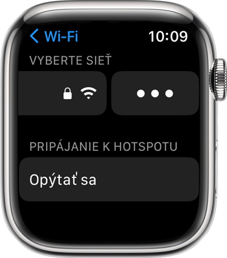Otvorenie nastavení Wi-Fi siete na hodinkách Apple Watch