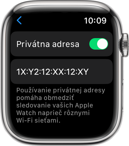 Zapnutie alebo vypnutie možnosti Privátna Wi-Fi adresa na hodinkách Apple Watch
