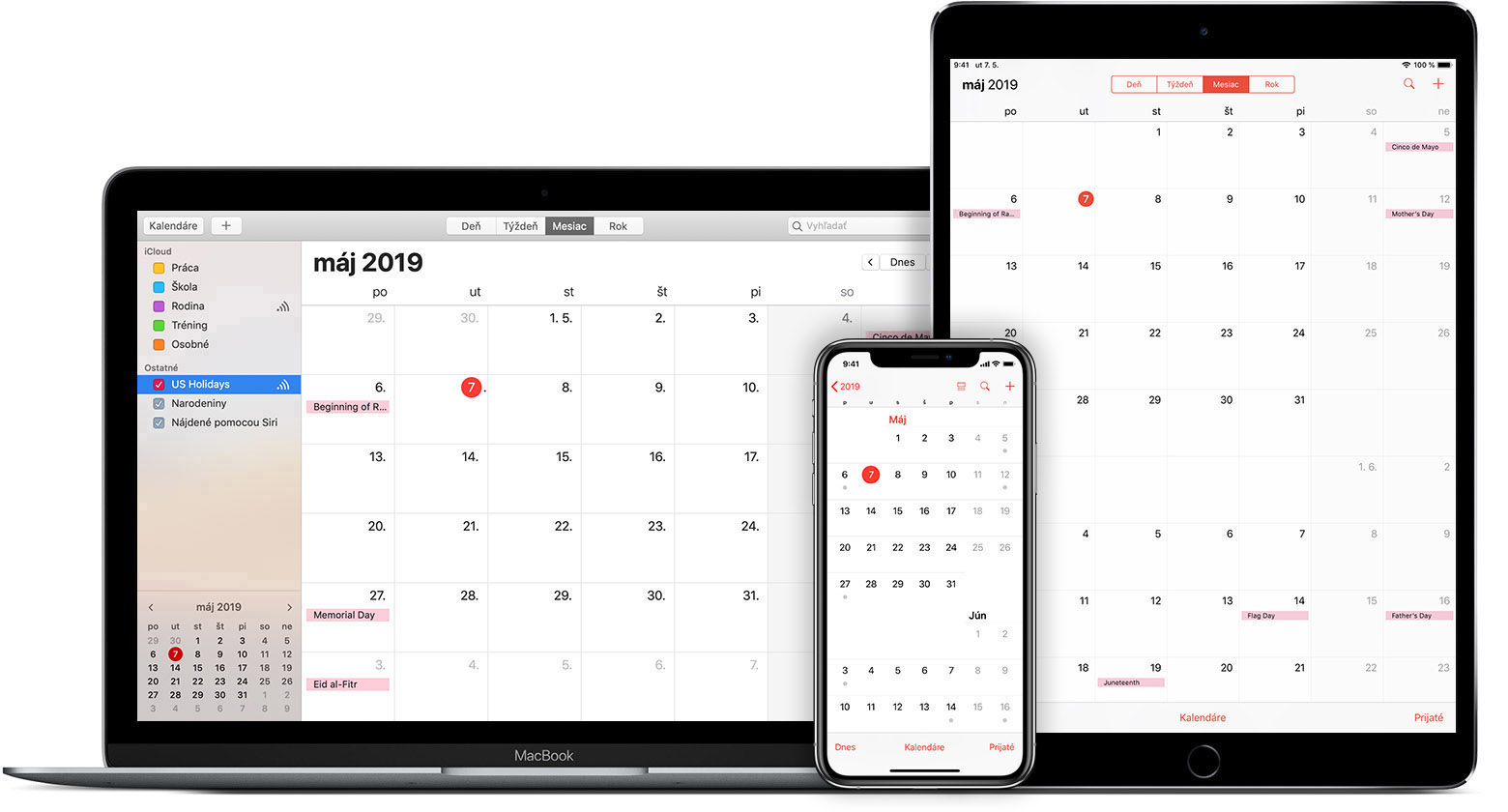 Mac, iPad a iPhone s kalendárom iCloud