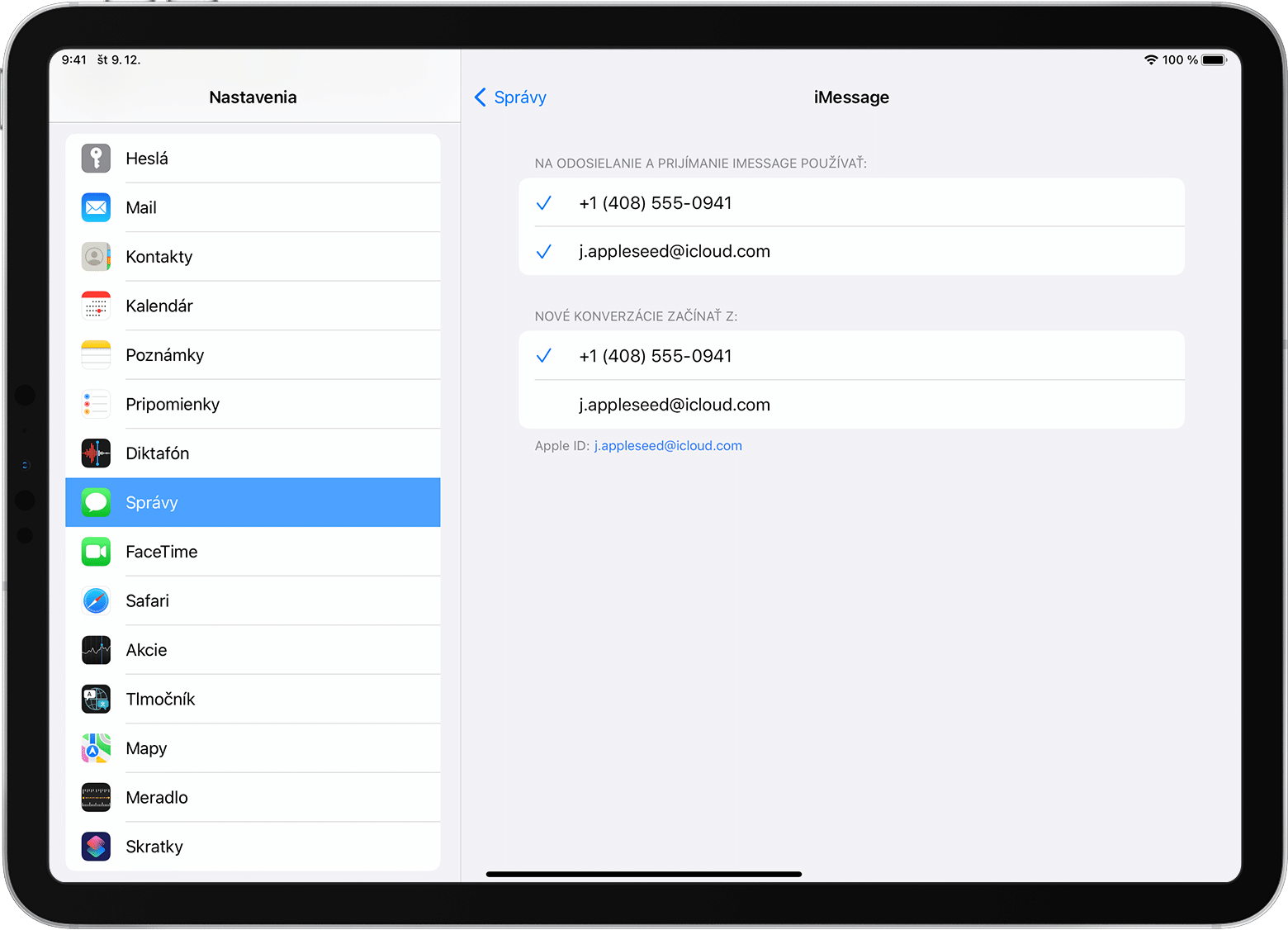 iPad so zobrazeným postupom pri zapnutí alebo vypnutí telefónneho čísla