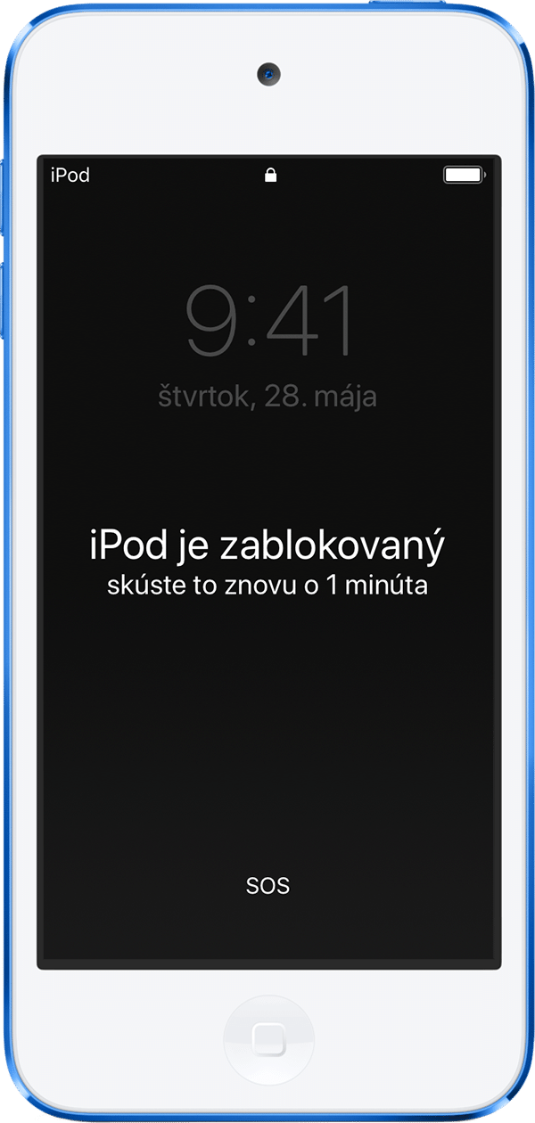 iPod touch so zobrazenou správou o tom, že iPod je zablokovaný