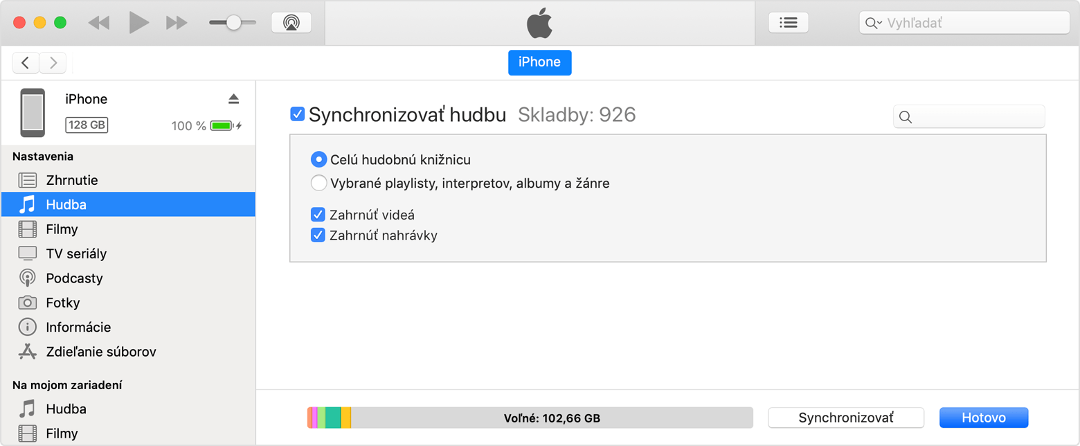 Políčko vedľa položky Synchronizovať hudbu v iTunes.