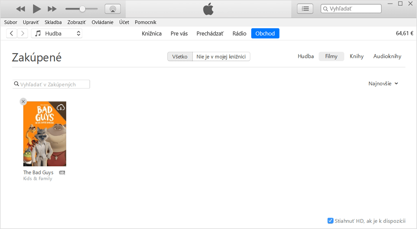 Tlačidlo Skryť nákup v iTunes na PC