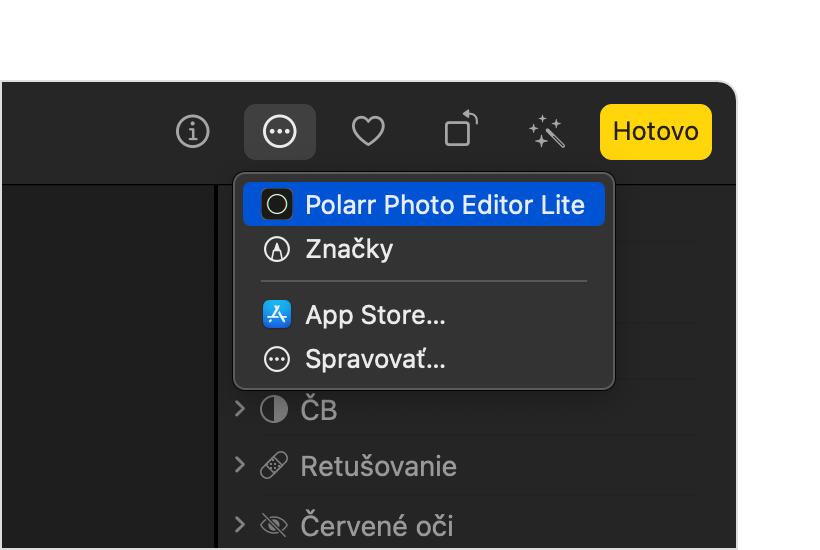 Apka Fotky na Macu so zobrazením výberu rozšírenia