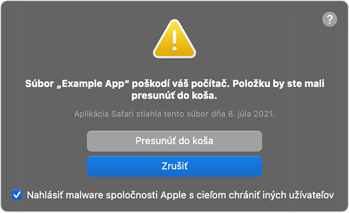 Upozornenie systému macOS na škodlivú apku