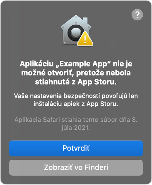 Okno s upozornením systému macOS: Apku nemožno otvoriť, pretože nebola stiahnutá z App Storu.