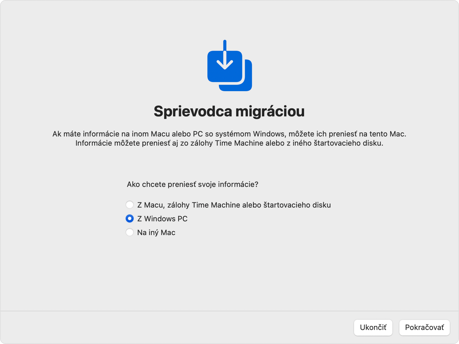 Sprievodca migráciou – prenos z PC s Windowsom