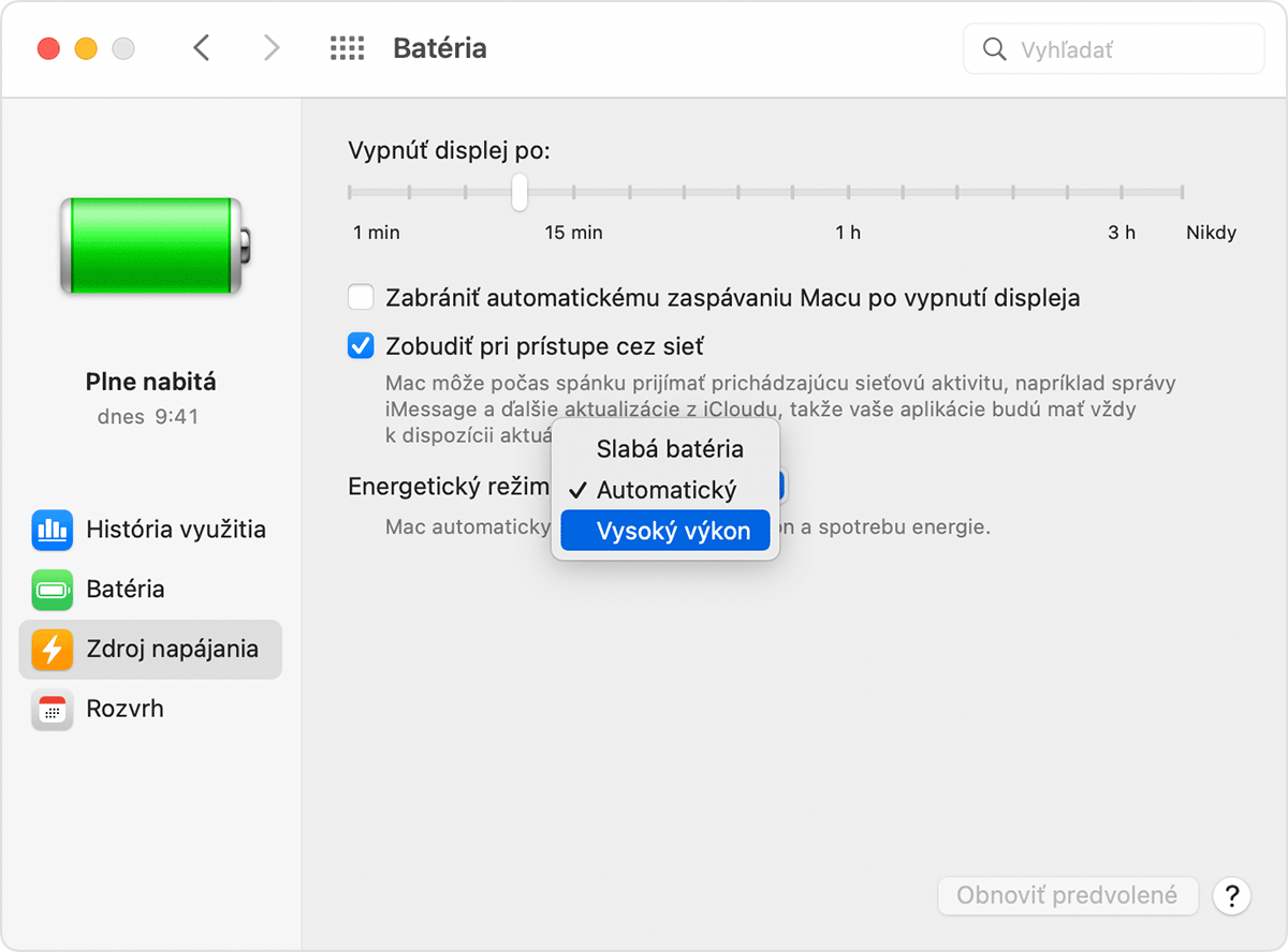 Používanie režimu vysokej spotreby na 16-palcovom MacBooku Pro - Apple  Support (SK)