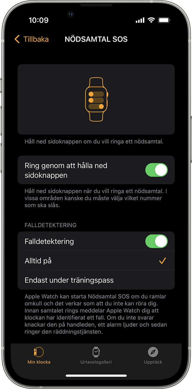 En iPhone-skärm som visar alternativet att aktivera Falldetektering