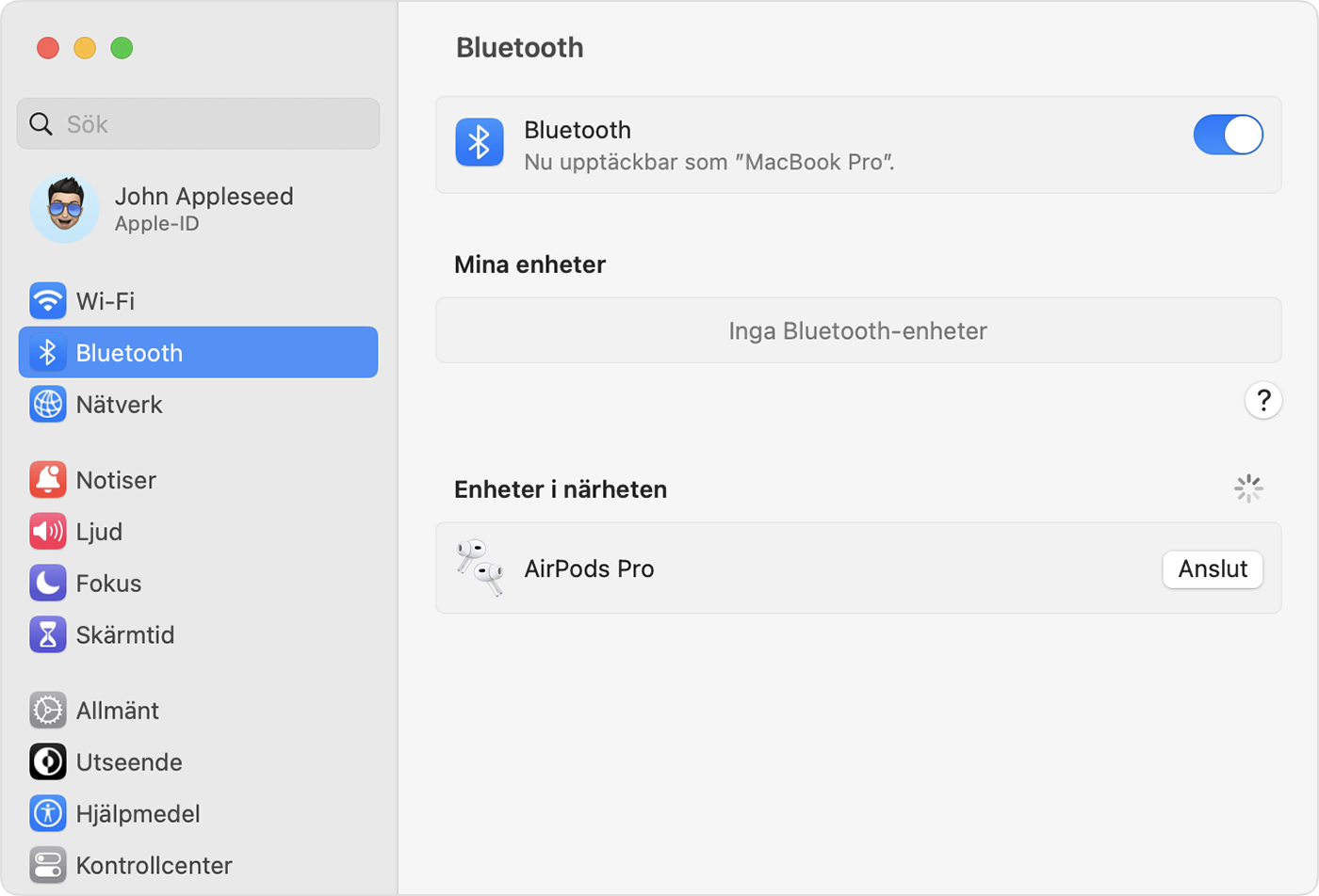 Ställa in AirPods med Mac eller andra Bluetooth-enheter - Apple-support (SE)