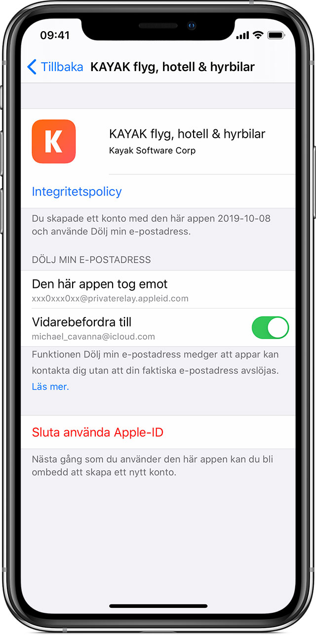 Hantera apparna där du använder Logga in med Apple - Apple-support