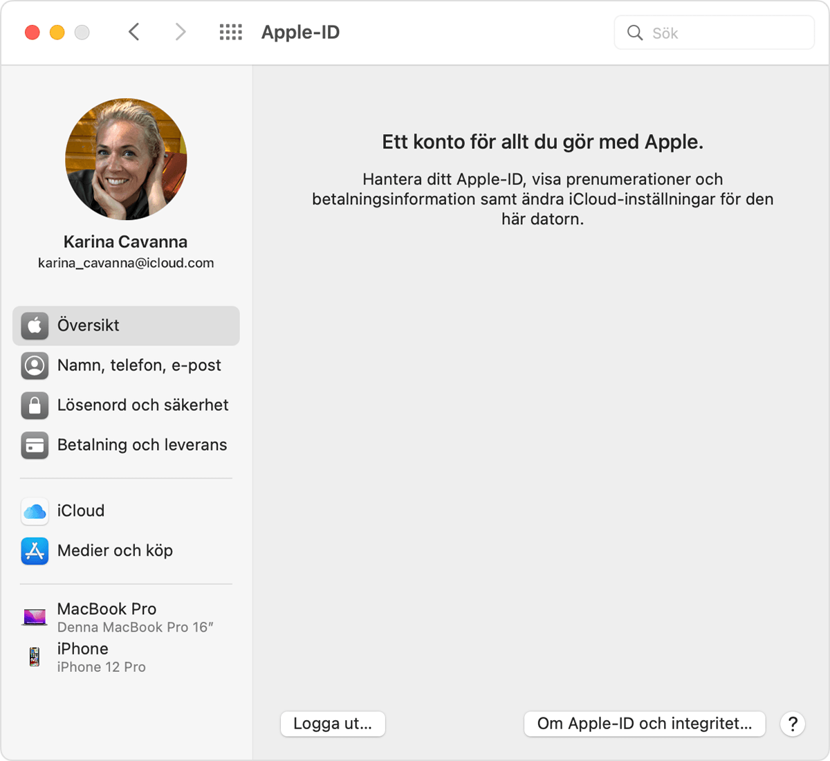 I systeminställningarna i macOS syns e-postadressen för ditt Apple-ID under ditt namn. 