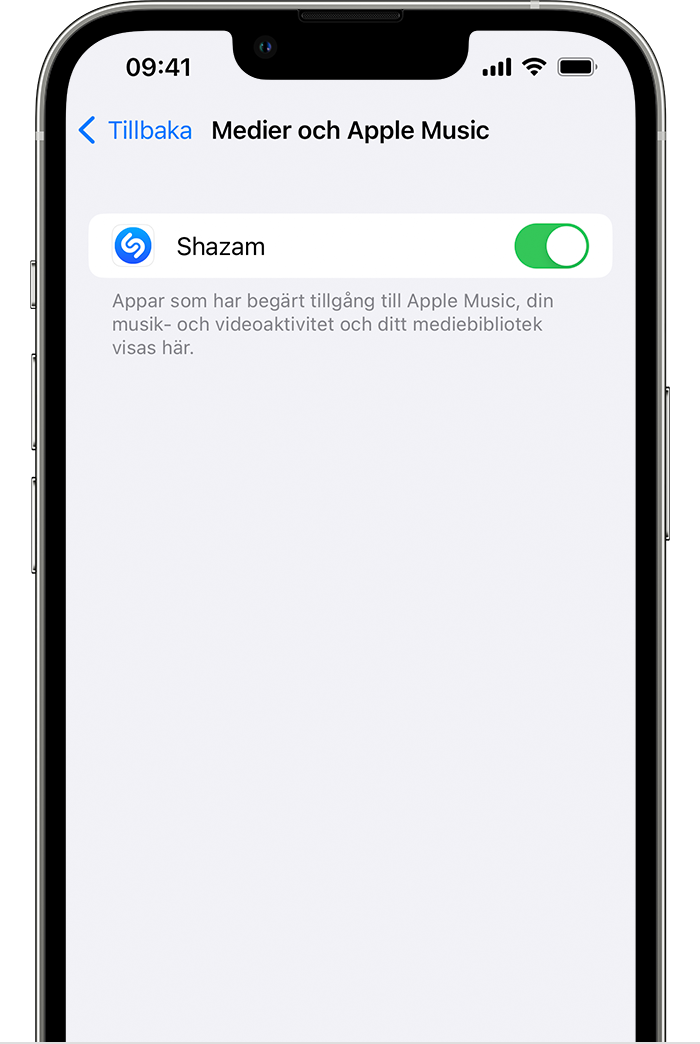 iPhone-skärm som visar Medier och Apple Music.