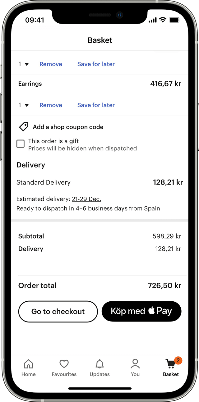 Göra köp med Apple Pay online eller i appar