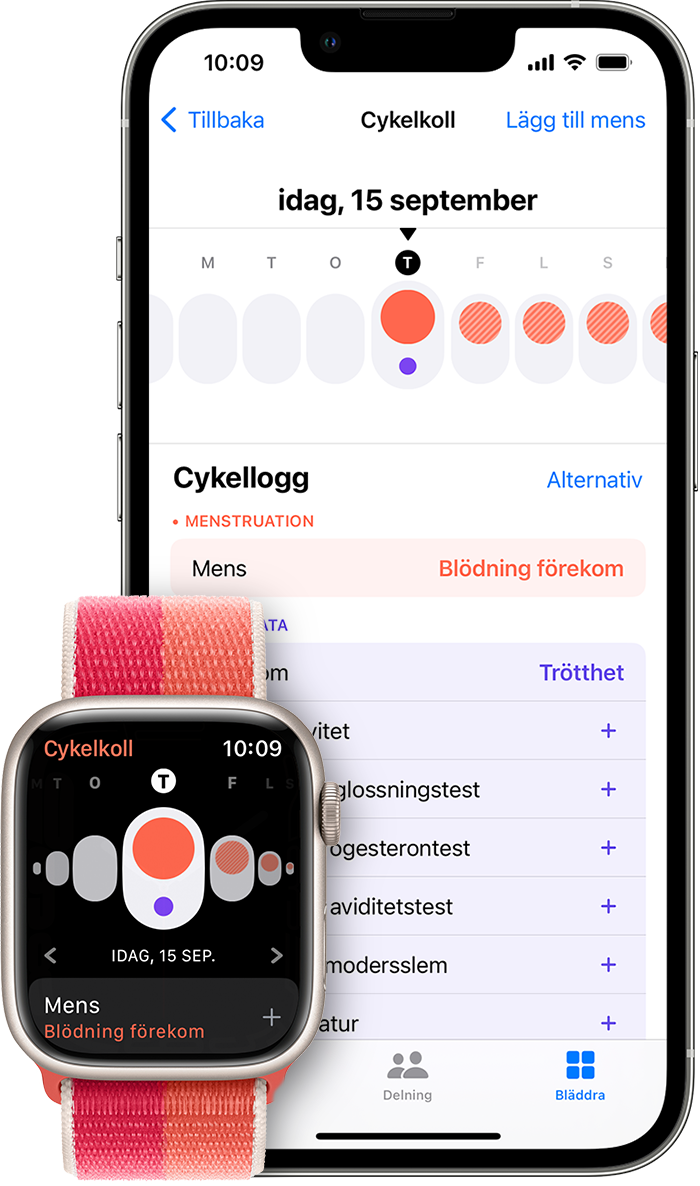 Appen Cykelkoll på din Apple Watch och appen Hälsa på din iPhone