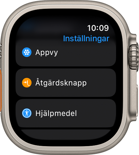 Appen Inställningar visas på Apple Watch Ultra